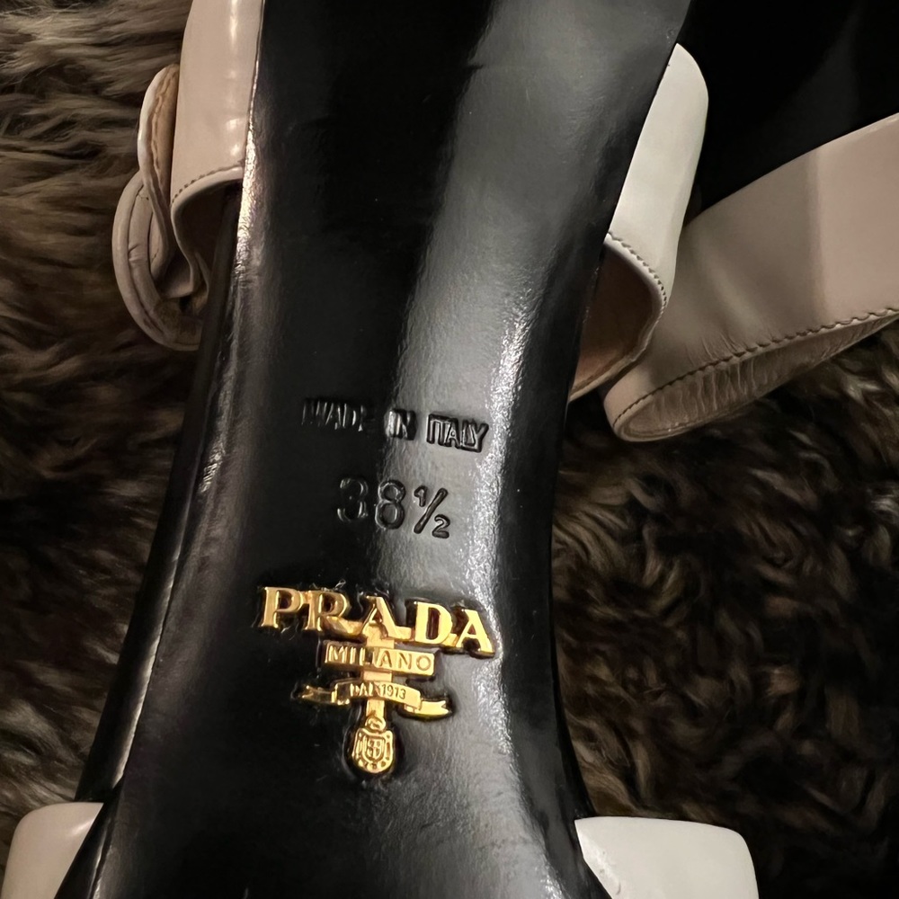 Prada Black & White Leather Platform Ankle Strap Sandals - Picture 4 of 14